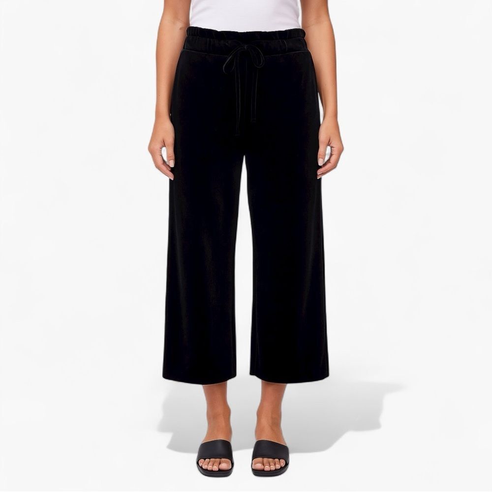Cynthia Rowley Palazzo Pants Womens Velvet Wide Leg M Black Paperbag Waist Black